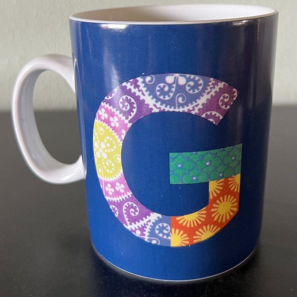 Fringe Studio Monogram Letter G Initial Oversized Blue Coffee Mug 18oz Cup Boho